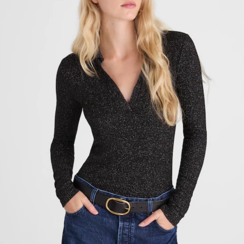 Madewell Sparkle Long-Sleeve Polo Sweater